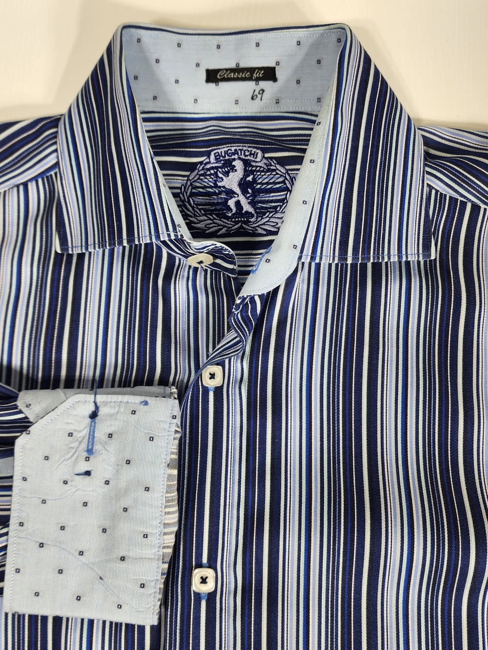 Bugatchi Classic Fit Blue Striped Men’s Dress Shirt